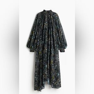 H&M Studio Long Sleeve Black Floral Chiffon High-Neck Maxi Dress size Small